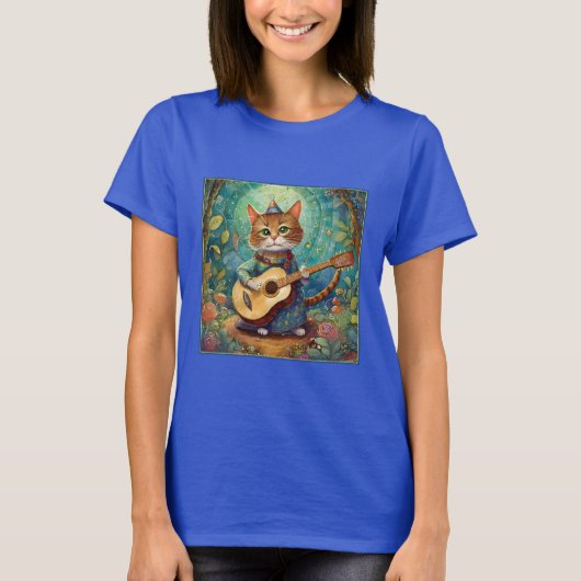 子猫のギター演奏 Tシャツ (正面)