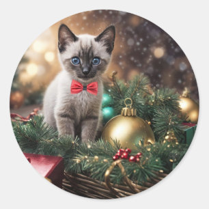 子猫のギフトバスケット かわいい クリスマス 楽しいホリデー ラウンドシール