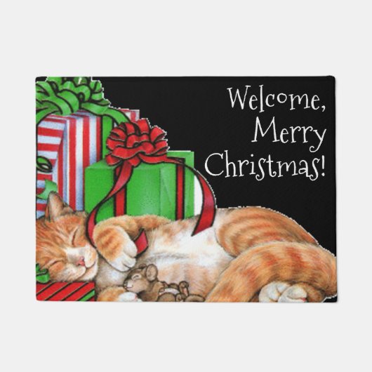子猫のクリスマスのドアマット ドアマット (正面)