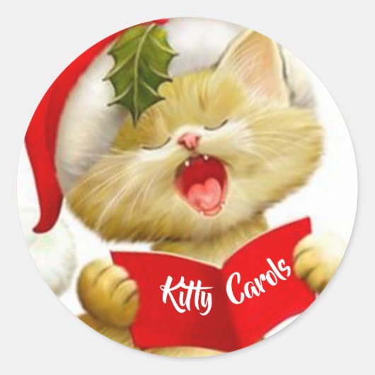 子猫のクリスマスソングステッカー ラウンドシール (正面)
