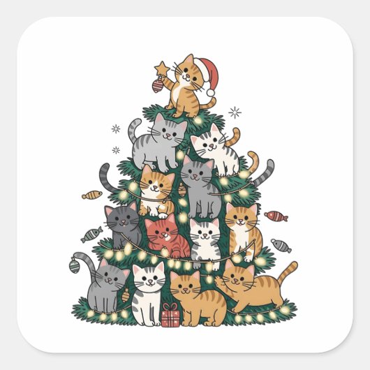 子猫のクリスマスツリー 猫 ペット 動物好き スクエアシール (正面)