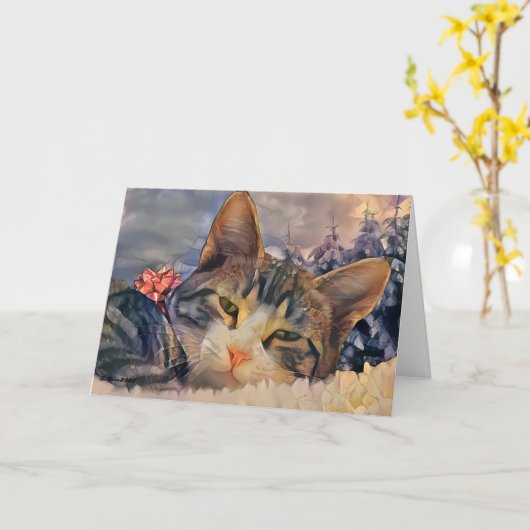 子猫のクリスマス カード (黄色い花)