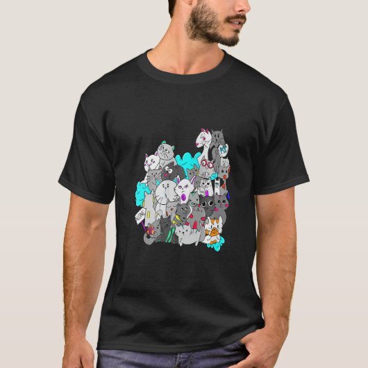 子猫のグループパーティー猫 Tシャツ (正面)