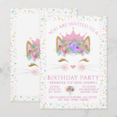 子猫のコンフェティ女子 誕生日パーティー 数字指定可 招待状 (正面/裏面)