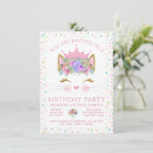 子猫のコンフェティ女子 誕生日パーティー 数字指定可 招待状 (スタンド正面)