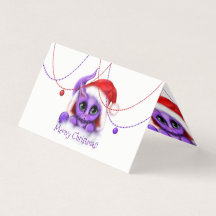 子猫のサンタ紫色のMeowyのクリスマス