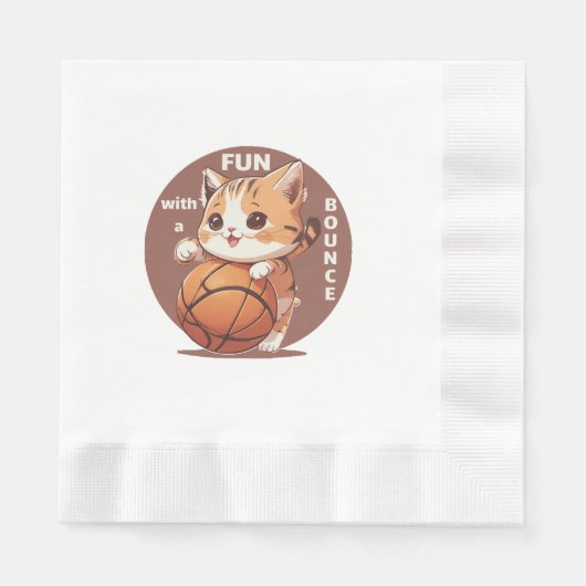 子猫のバスケットボール 縁ありランチョンナプキン (正面)