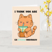 子猫のバブルティー、あなたはとても素晴らしいストローパンです カード (黄色い花)