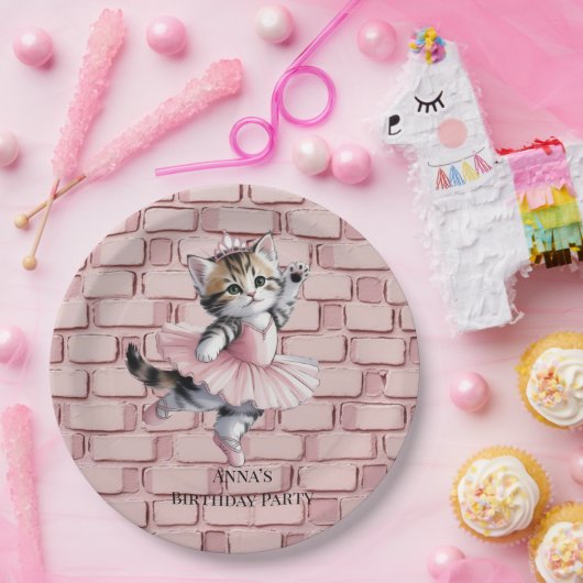 子猫のバレリーナの女の子の誕生日パーティーの紙皿 ペーパープレート (パーティー)