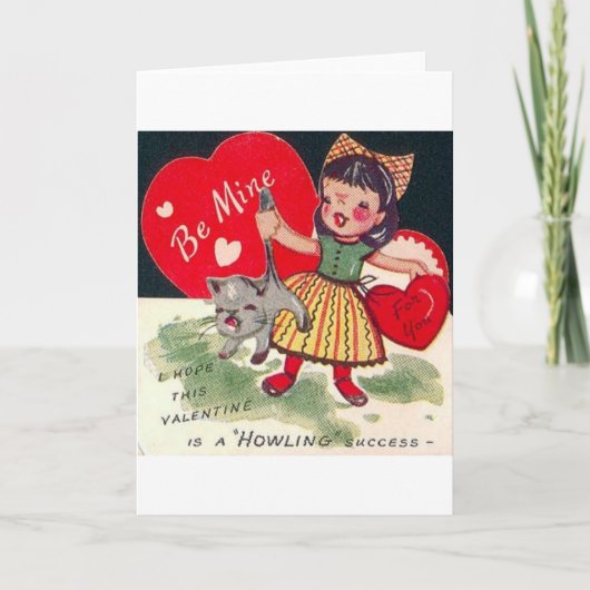 子猫のバレンタインデーカードを遠ぼえするヴィンテージ シーズンカード (正面)