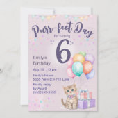子猫のパステルカラーの6歳の誕生日 招待状 (正面)