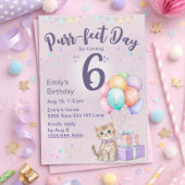 子猫のパステルカラーの6歳の誕生日 招待状
