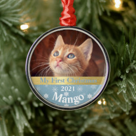 子猫のパーソナライズされた初めてのクリスマス写真金属 メタルオーナメント