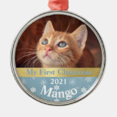 子猫のパーソナライズされた初めてのクリスマス写真金属  メタルオーナメント (正面)