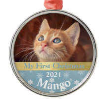 子猫のパーソナライズされた初めてのクリスマス写真金属 