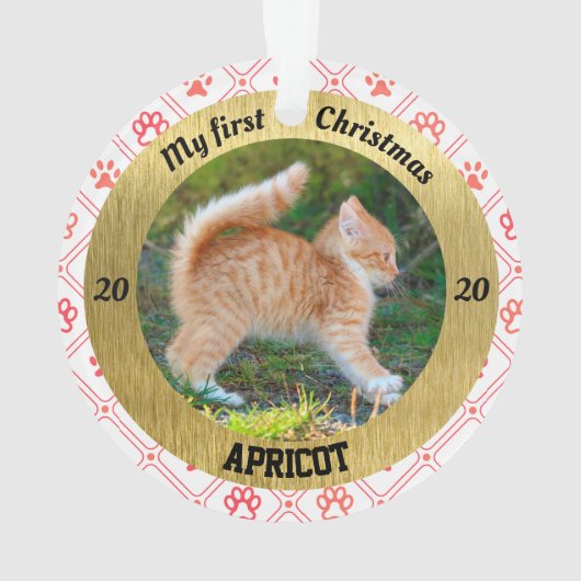 子猫のパーソナライズされた初めてのクリスマス写真 オーナメント (裏面)