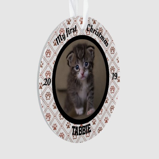 子猫のパーソナライズされた初めてのクリスマス写真 オーナメント (正面)