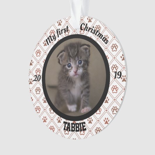 子猫のパーソナライズされた初めてのクリスマス写真 オーナメント (正面)