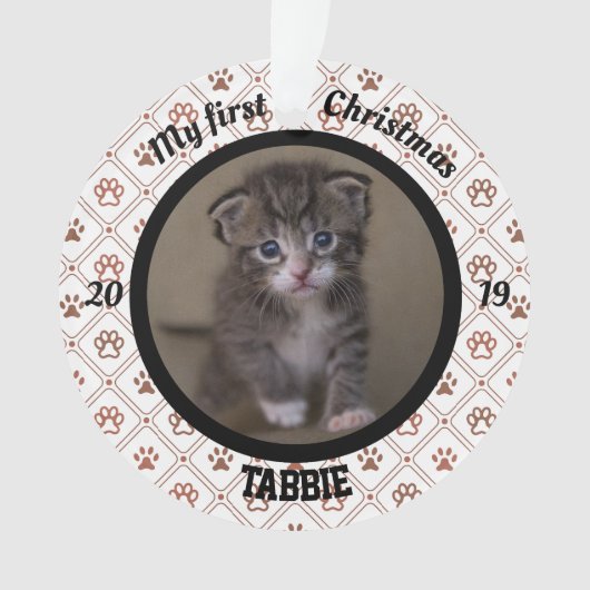 子猫のパーソナライズされた初めてのクリスマス写真 オーナメント (正面)