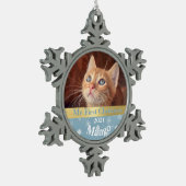 子猫のパーソナライズされた初めてのクリスマス写真 スノーフレークピューターオーナメント (左)