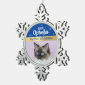 子猫のパーソナライズされた初めてのクリスマス写真 スノーフレークピューターオーナメント (右)