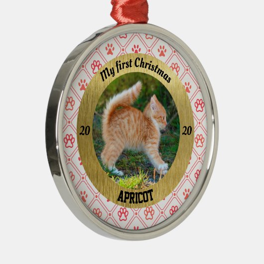 子猫のパーソナライズされた初めてのクリスマス写真 メタルオーナメント (右)