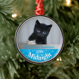 子猫のパーソナライズされた初めてのクリスマス写真 メタルオーナメント