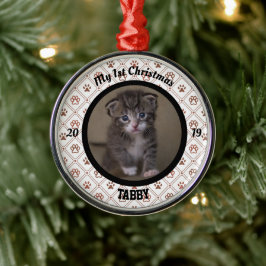 子猫のパーソナライズされた初めてのクリスマス写真 メタルオーナメント