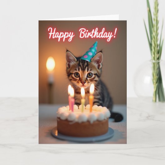 子猫のパーティーハット誕生日カード カード (正面)