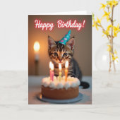 子猫のパーティーハット誕生日カード カード (黄色い花)