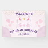 子猫のピンクのバースデーバナー 横断幕 (横)