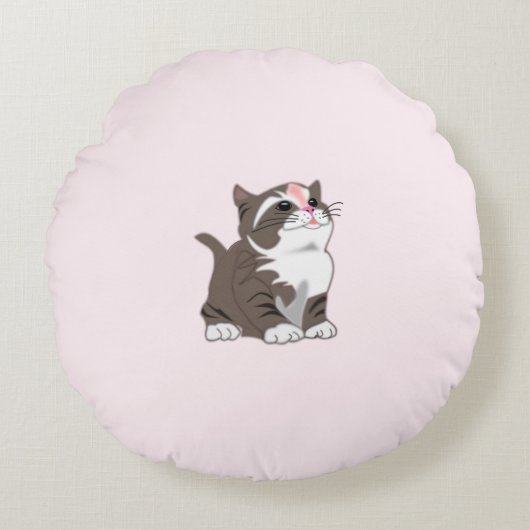 子猫のピンク丸型クッション ラウンドクッション (正面)