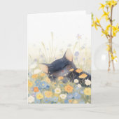 子猫のフローラベッド カード (黄色い花)