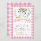 子猫のベビーシャワー招待状 ピンクの女の子 招待状 (正面/裏面)