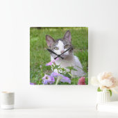 子猫のペチュニアの時計 スクエア壁時計 (ホーム)