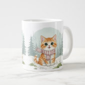 子猫のマグカップ、水彩画の猫好きな方へのギフト ジャンボコーヒーマグカップ (正面右)