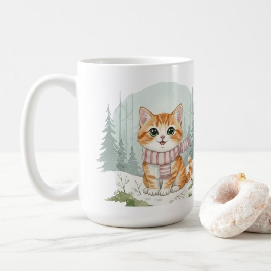 子猫のマグカップ、水彩画の猫好きへのギフト コーヒーマグカップ (ドーナツ)