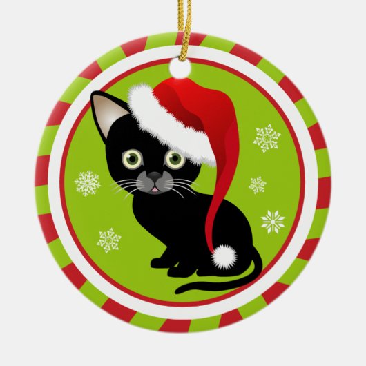 子猫の初めてのクリスマスのオーナメント セラミックオーナメント (正面)
