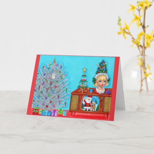 子猫の初めてのクリスマスツリーヘッドベイザーサンタクロース カード (黄色い花)