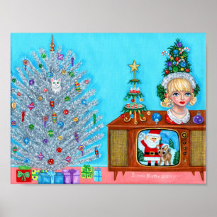 子猫の初めてのクリスマスツリーヘッドベイザーサンタクロース ポスター