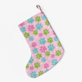 子猫の初めてのクリスマスピンクとグリーン スモールクリスマスストッキング (裏面 (吊り時))