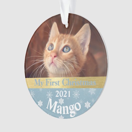 子猫の初めてのクリスマス写真オーナメント オーナメント (正面)