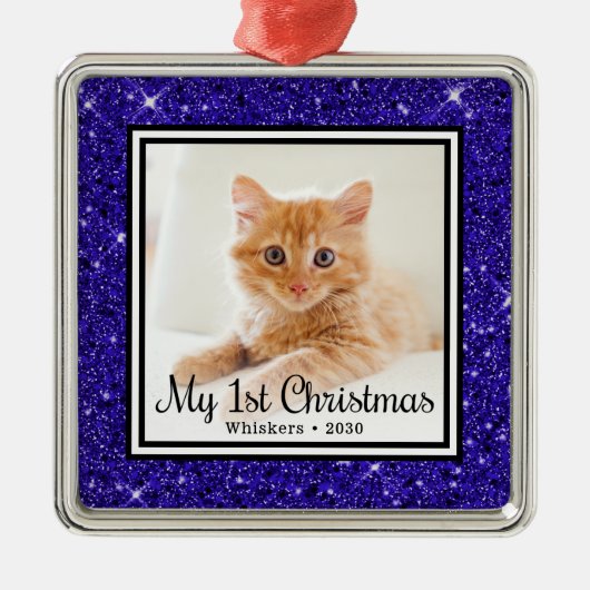 子猫の初めてのクリスマス 写真 メタルオーナメント (正面)