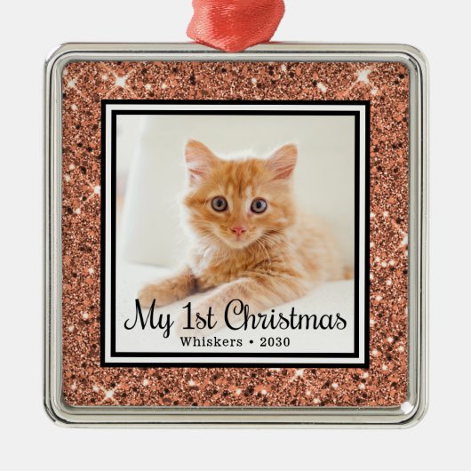 子猫の初めてのクリスマス 写真 メタルオーナメント (正面)