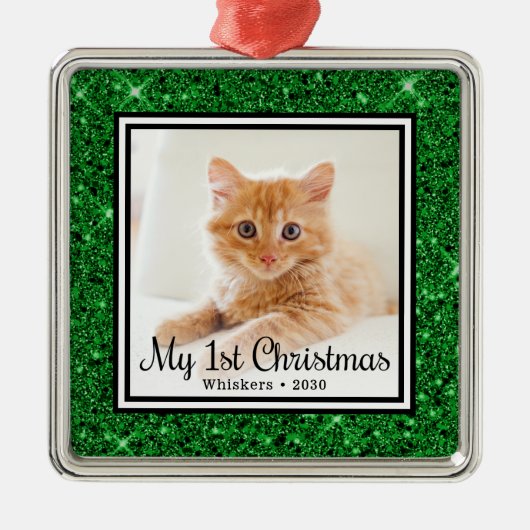 子猫の初めてのクリスマス 写真 メタルオーナメント (正面)