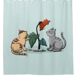 子猫の夏の花のお楽しみゲーム シャワーカーテン