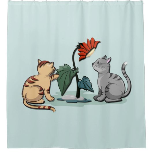 子猫の夏の花のお楽しみゲーム シャワーカーテン (正面)