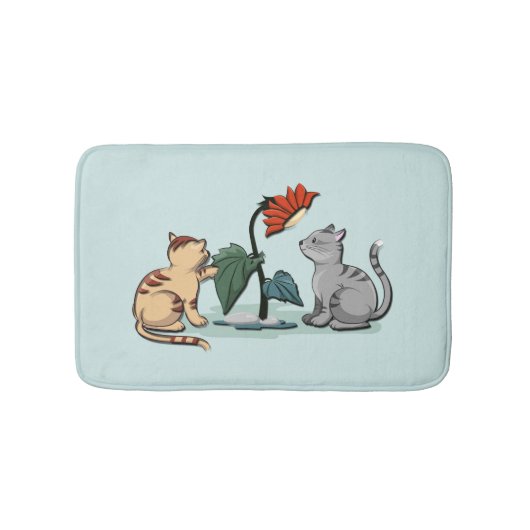 子猫の夏の花のお楽しみゲーム バスマット (正面)