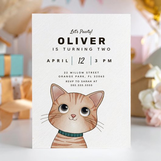 子猫の子供の誕生日パーティーカード 招待状