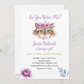 子猫の子猫ピンク紫の女の子の赤ちゃんシャワー 招待状 (正面/裏面)